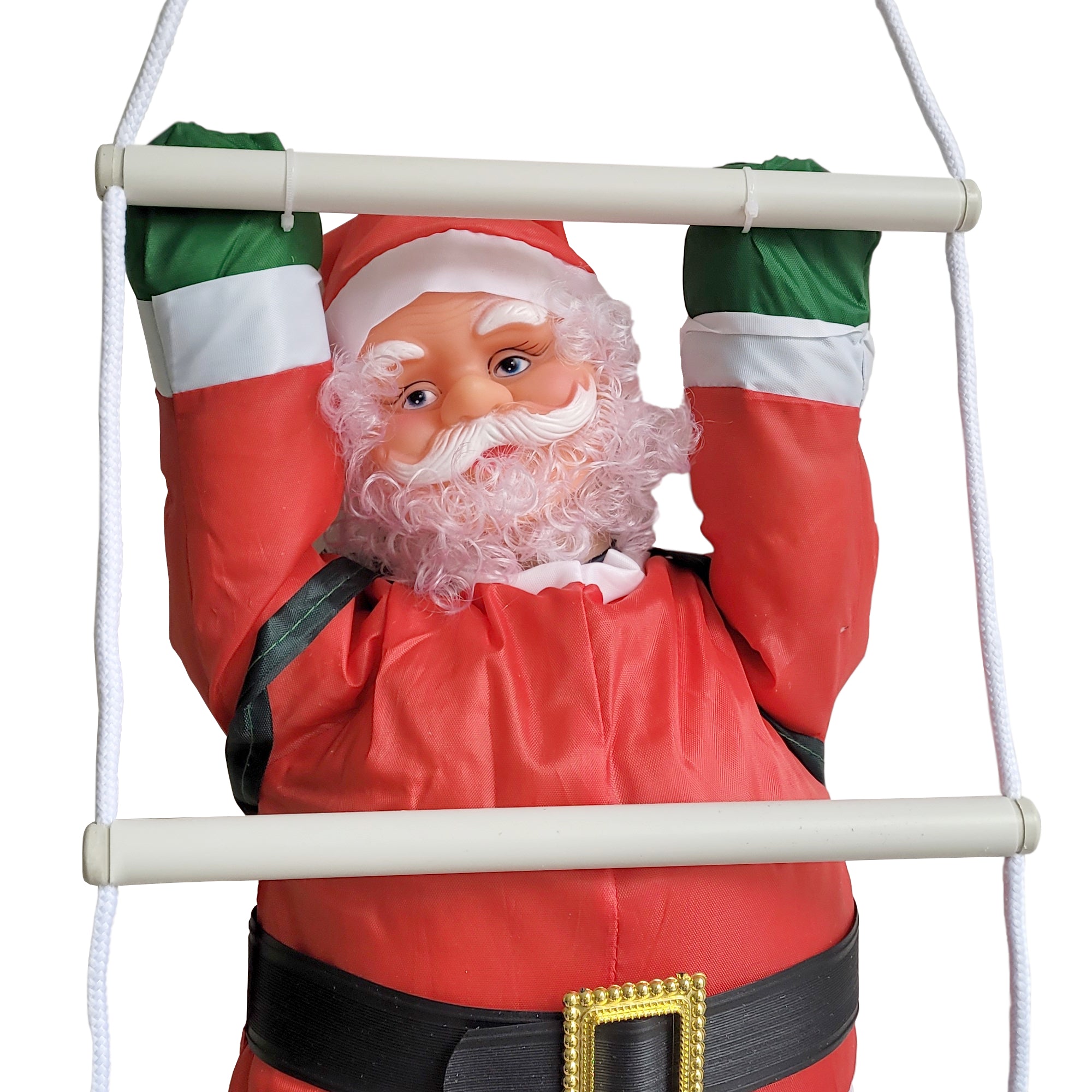 Babbo Natale Rampicante su Scala di Corda - Altezza totale 85 cm - Decorazione Natalizia da Appendere per Uso