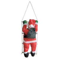 Babbo Natale Rampicante su Scala di Corda - Altezza totale 85 cm - Decorazione Natalizia da Appendere per Uso