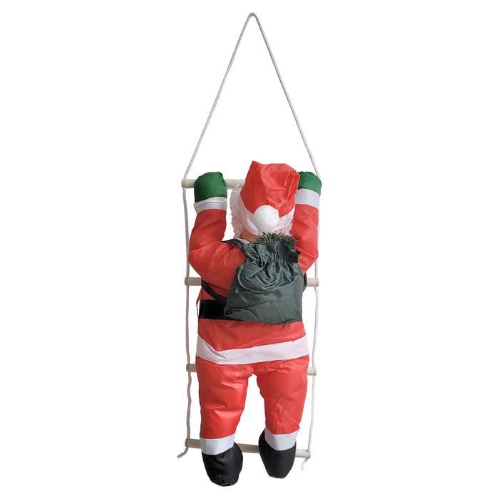 Babbo Natale Rampicante su Scala di Corda - Altezza totale 85 cm - Decorazione Natalizia da Appendere per Uso