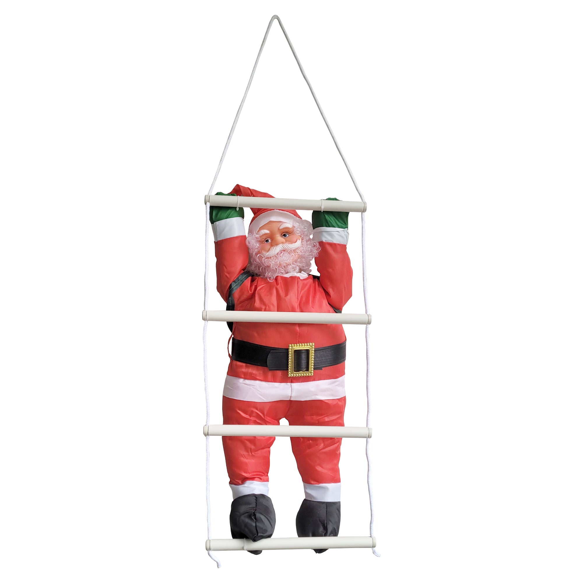 Babbo Natale Rampicante su Scala di Corda - Altezza totale 85 cm - Decorazione Natalizia da Appendere per Uso