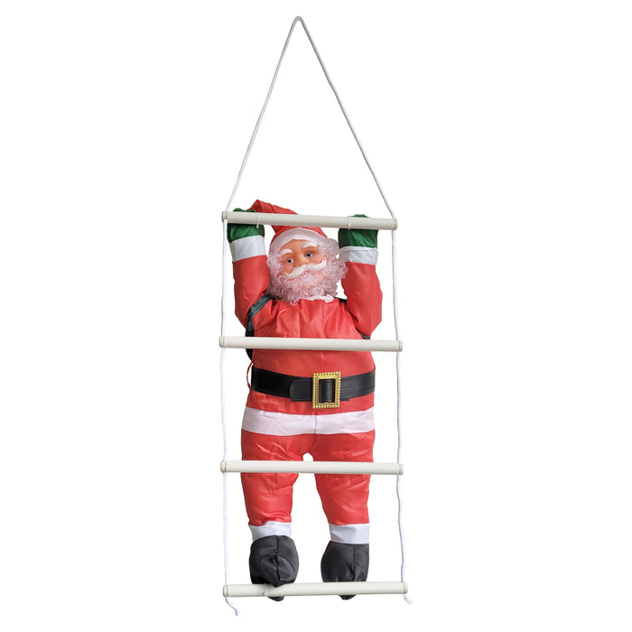 Babbo Natale Rampicante su Scala di Corda - Altezza totale 85 cm - Decorazione Natalizia da Appendere per Uso