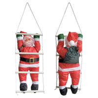 Babbo Natale Rampicante su Scala di Corda - Altezza totale 85 cm - Decorazione Natalizia da Appendere per Uso