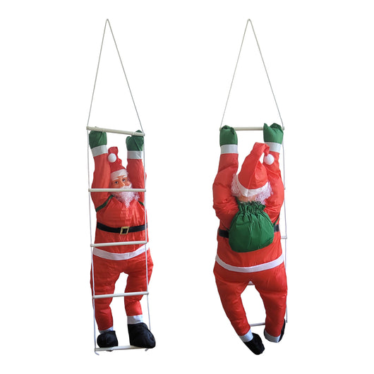 [en.casa] Figura di Babbo Natale Arrampicatore su Scala di Corda - Altezza totale 165 cm - Decorazione Natalizia per Uso