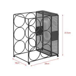 Portabottiglie da Tavolo 'Drangedal' Cantinetta in Metallo per 6 Bottiglie e Contenitore per Tappi - Nero [en.casa]