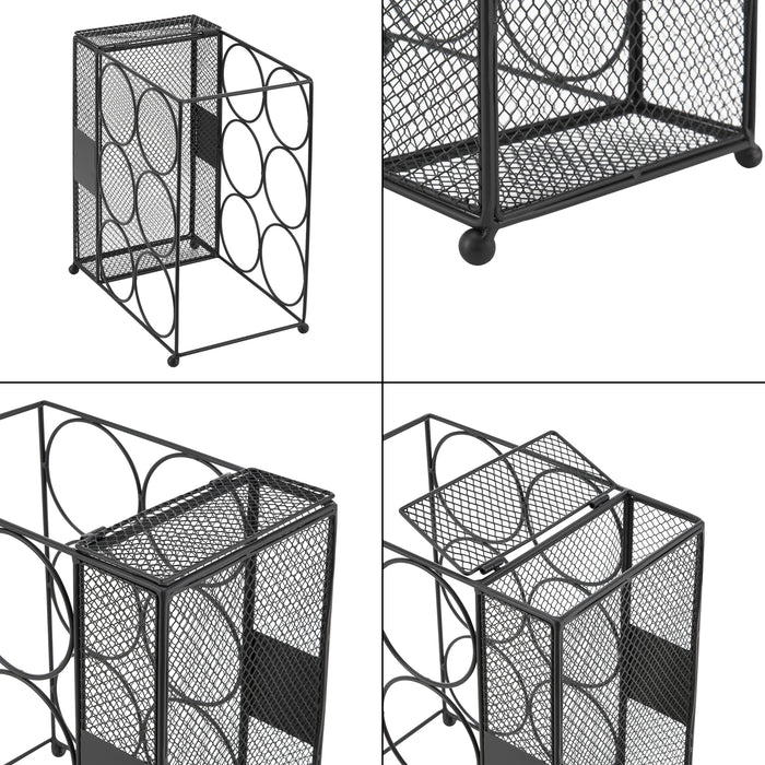 Portabottiglie da Tavolo 'Drangedal' Cantinetta in Metallo per 6 Bottiglie e Contenitore per Tappi - Nero [en.casa]