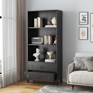 Libreria Hammarland in Acciaio 3 Scomparti e 2 Cassetti 180x80x40 cm Nero [en.casa]