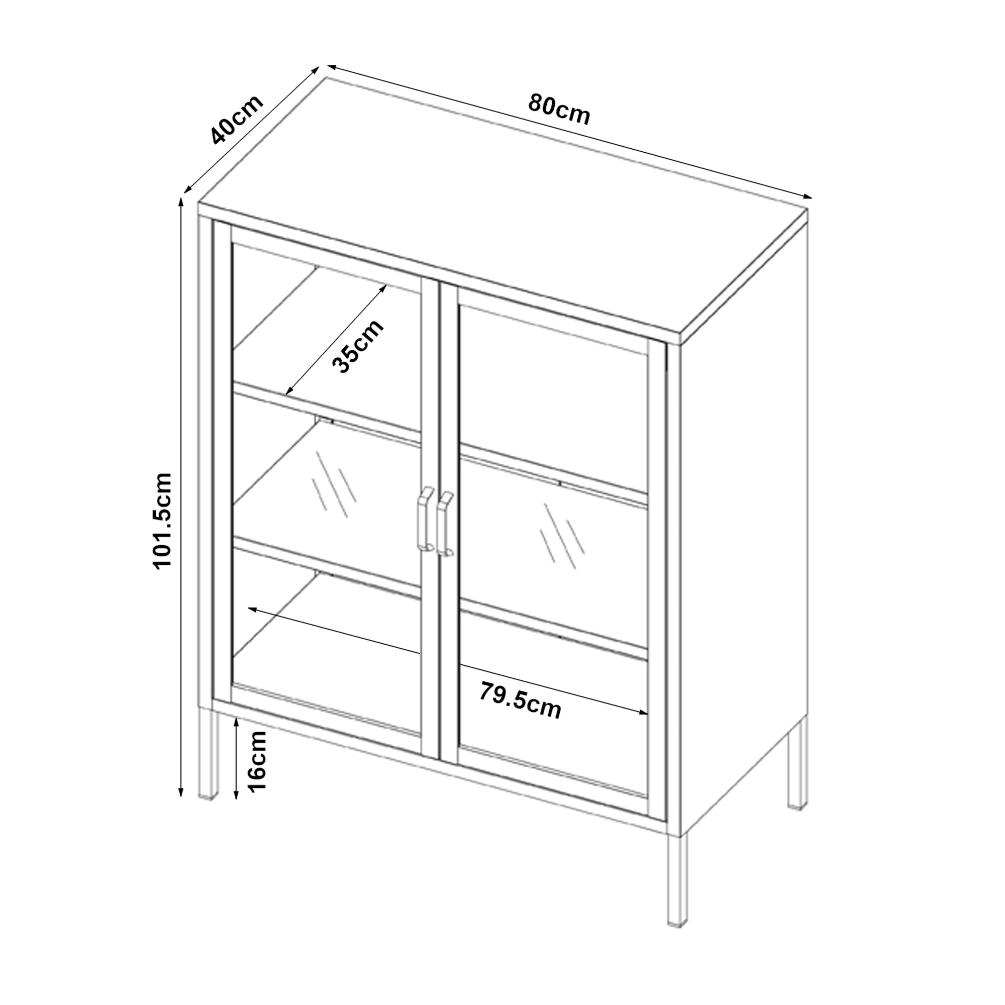 Credenza Fauske in Acciaio con 2 Ante in Vetro Temperato 101,5 x 80 x 40 cm Nero [en.casa]