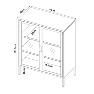 Credenza Fauske in Acciaio con 2 Ante in Vetro Temperato 101,5 x 80 x 40 cm Nero [en.casa]