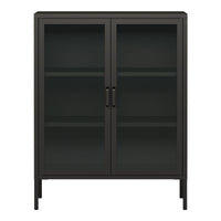 Credenza Fauske in Acciaio con 2 Ante in Vetro Temperato 101,5 x 80 x 40 cm Nero [en.casa]