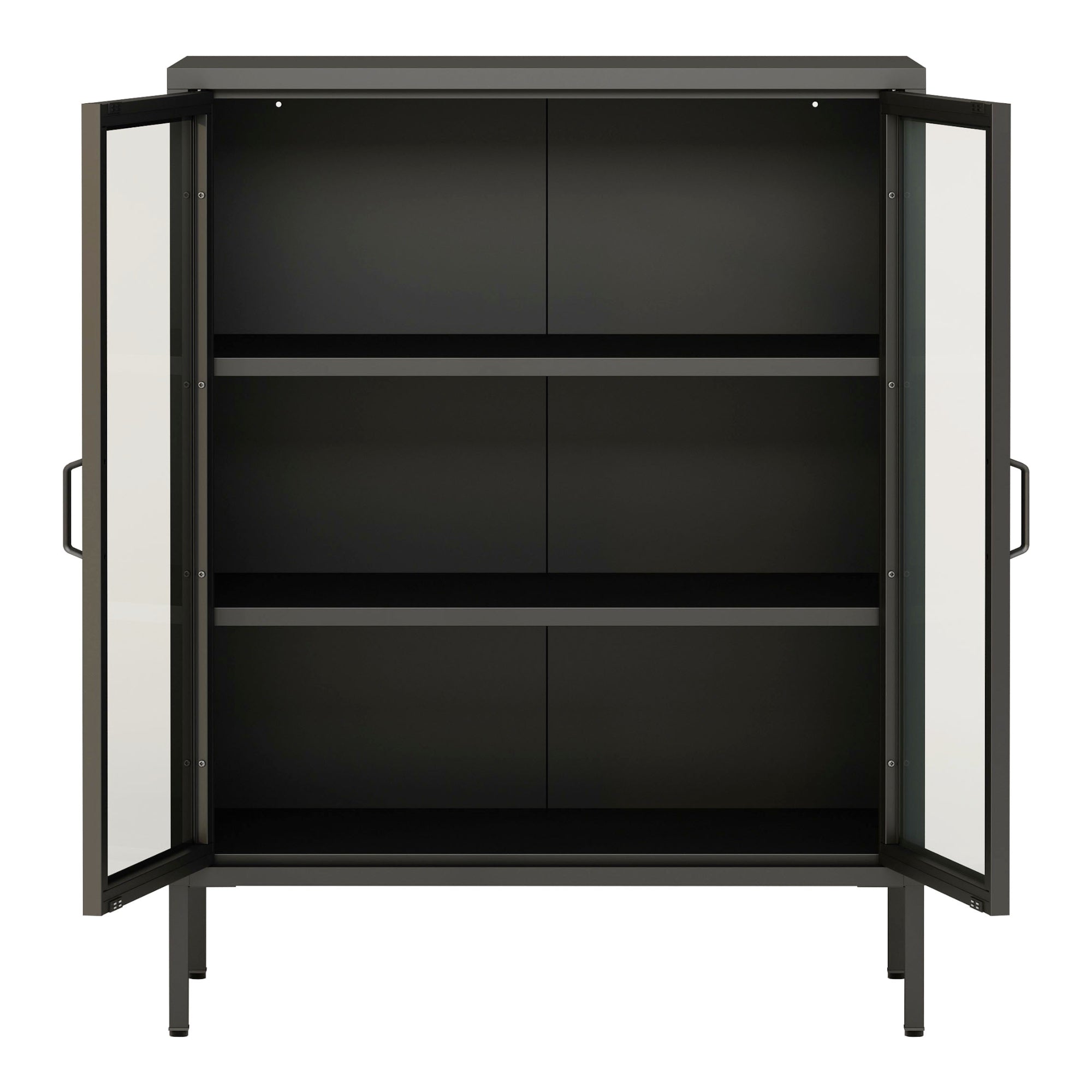 Credenza Fauske in Acciaio con 2 Ante in Vetro Temperato 101,5 x 80 x 40 cm Nero [en.casa]