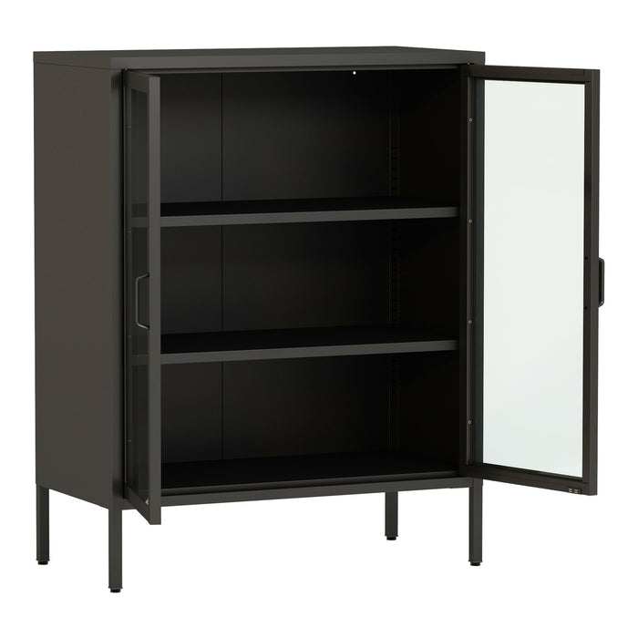 Credenza Fauske in Acciaio con 2 Ante in Vetro Temperato 101,5 x 80 x 40 cm Nero [en.casa]