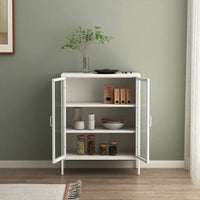 Credenza Fauske in Acciaio con 2 Ante in Vetro Temperato 101,5 x 80 x 40 cm Bianco [en.casa]