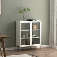 Credenza Fauske in Acciaio con 2 Ante in Vetro Temperato 101,5 x 80 x 40 cm Bianco [en.casa]