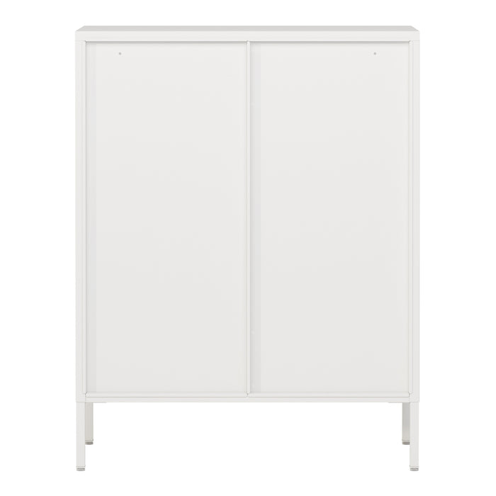 Credenza Fauske in Acciaio con 2 Ante in Vetro Temperato 101,5 x 80 x 40 cm Bianco [en.casa]