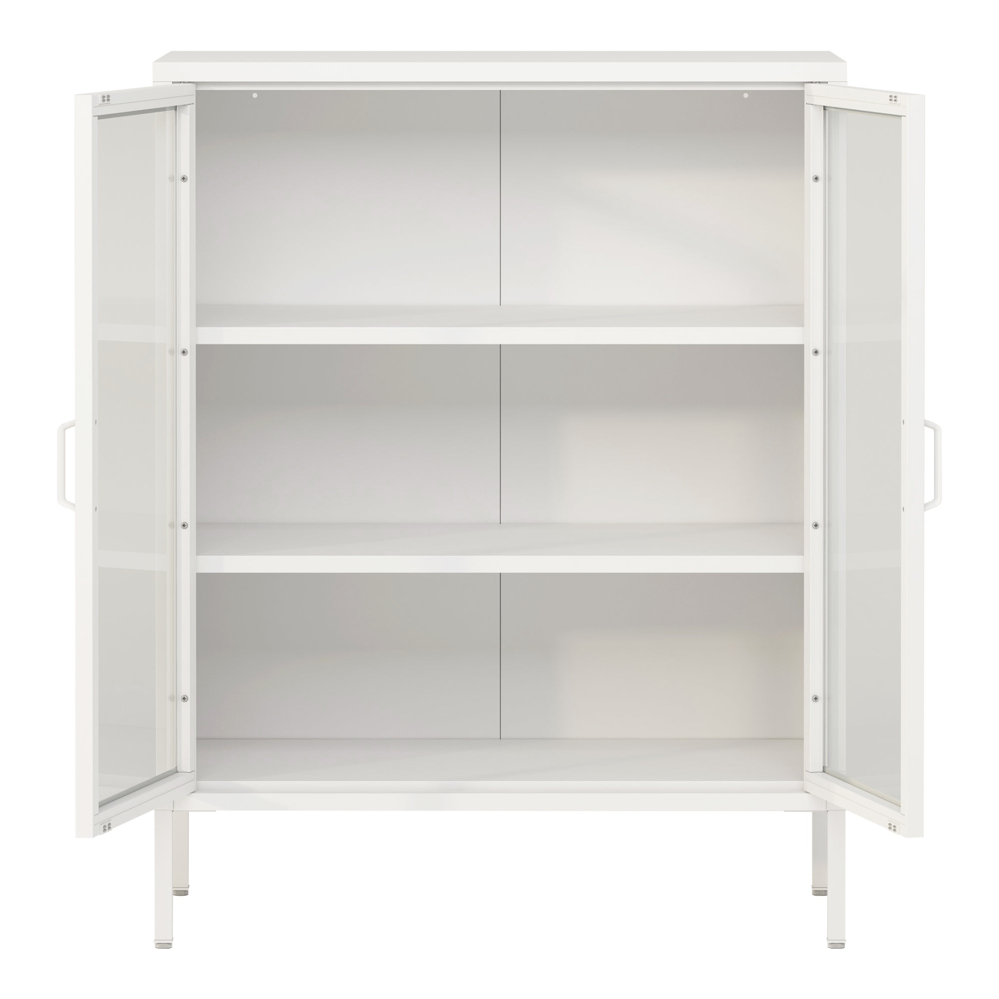 Credenza Fauske in Acciaio con 2 Ante in Vetro Temperato 101,5 x 80 x 40 cm Bianco [en.casa]