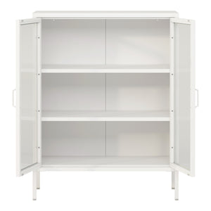 Credenza Fauske in Acciaio con 2 Ante in Vetro Temperato 101,5 x 80 x 40 cm Bianco [en.casa]