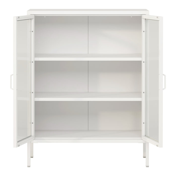 Credenza Fauske in Acciaio con 2 Ante in Vetro Temperato 101,5 x 80 x 40 cm Bianco [en.casa]