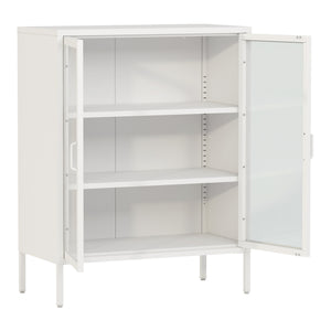 Credenza Fauske in Acciaio con 2 Ante in Vetro Temperato 101,5 x 80 x 40 cm Bianco [en.casa]