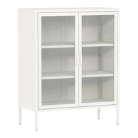 Credenza Fauske in Acciaio con 2 Ante in Vetro Temperato 101,5 x 80 x 40 cm Bianco [en.casa]