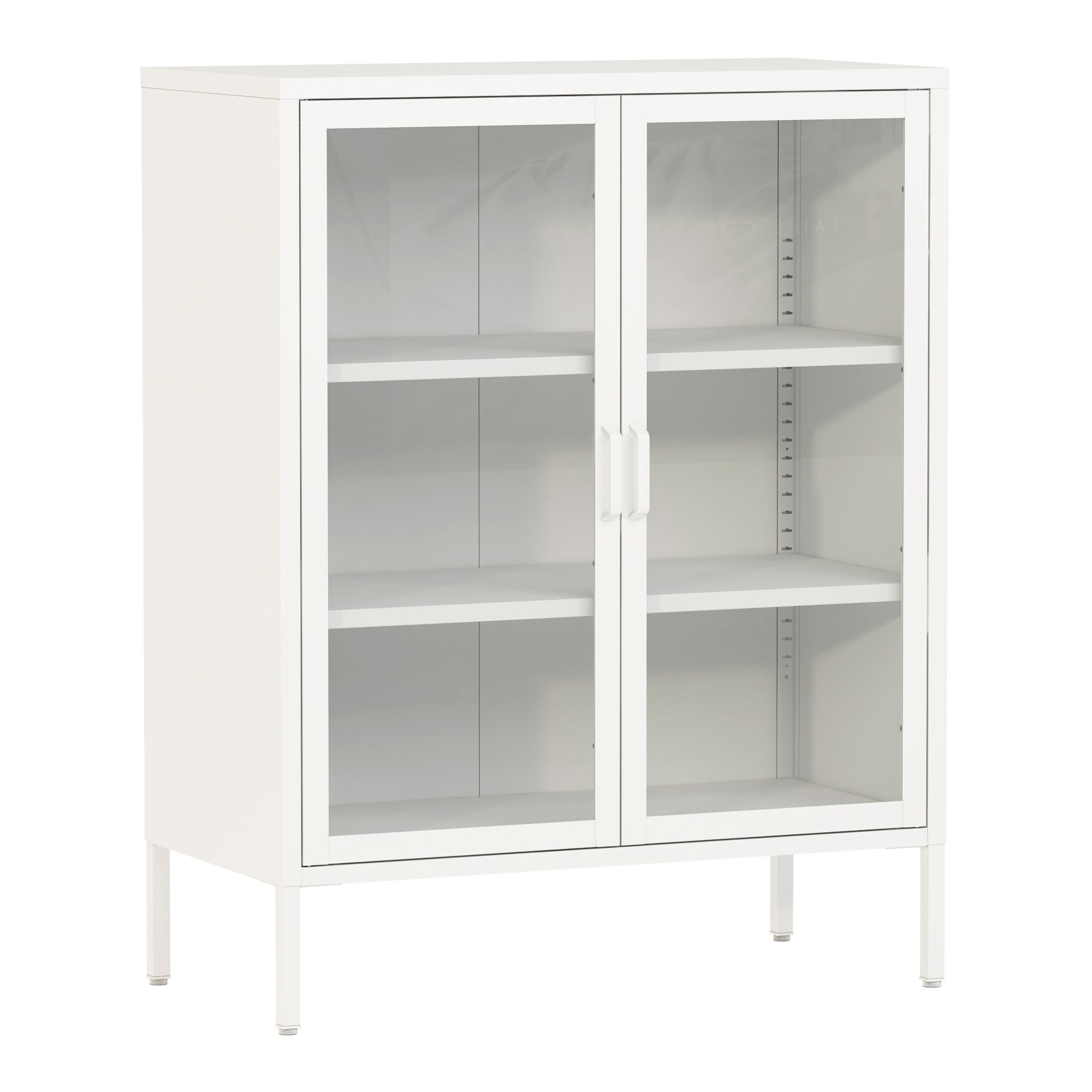 Credenza Fauske in Acciaio con 2 Ante in Vetro Temperato 101,5 x 80 x 40 cm Bianco [en.casa]