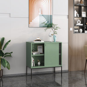 Credenza Eidsvoll in Acciaio con Anta Scorrevole 85 x 80 x 45 cm Verde [en.casa]