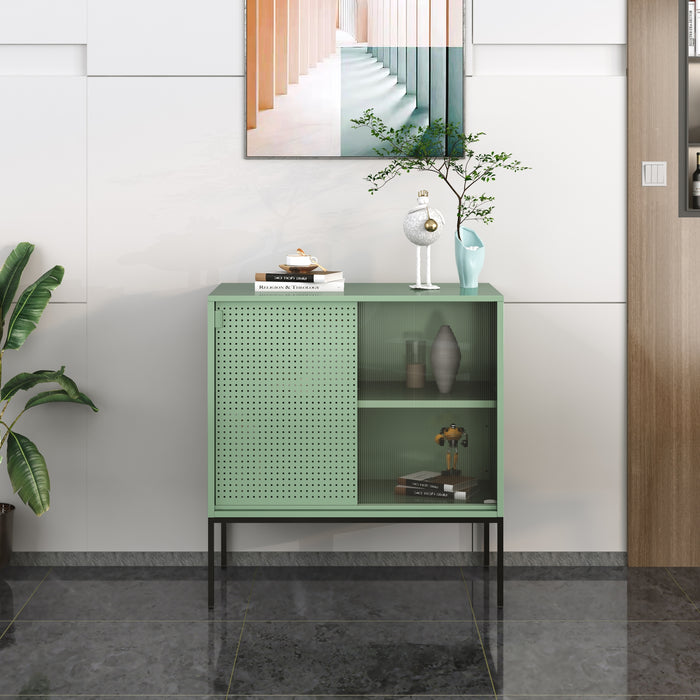 Credenza Eidsvoll in Acciaio con Anta Scorrevole 85 x 80 x 45 cm Verde [en.casa]