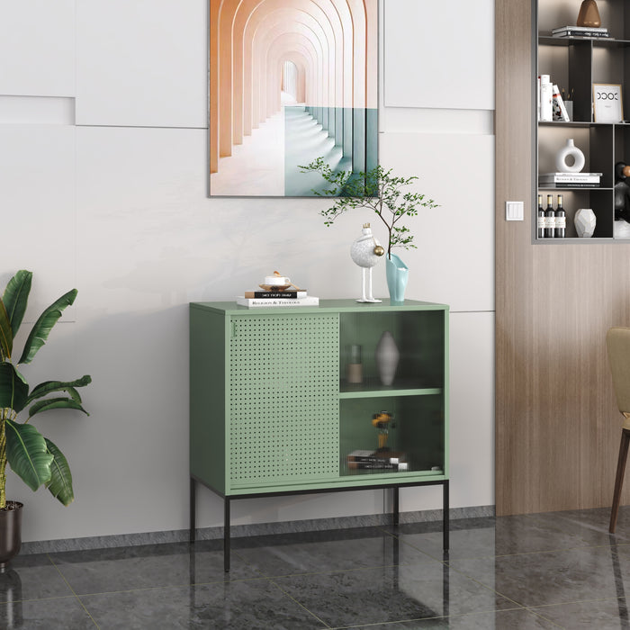 Credenza Eidsvoll in Acciaio con Anta Scorrevole 85 x 80 x 45 cm Verde [en.casa]