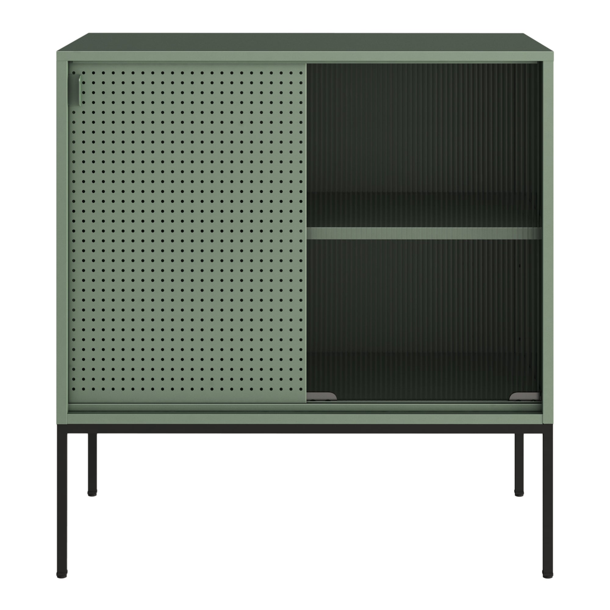 Credenza Eidsvoll in Acciaio con Anta Scorrevole 85 x 80 x 45 cm Verde [en.casa]