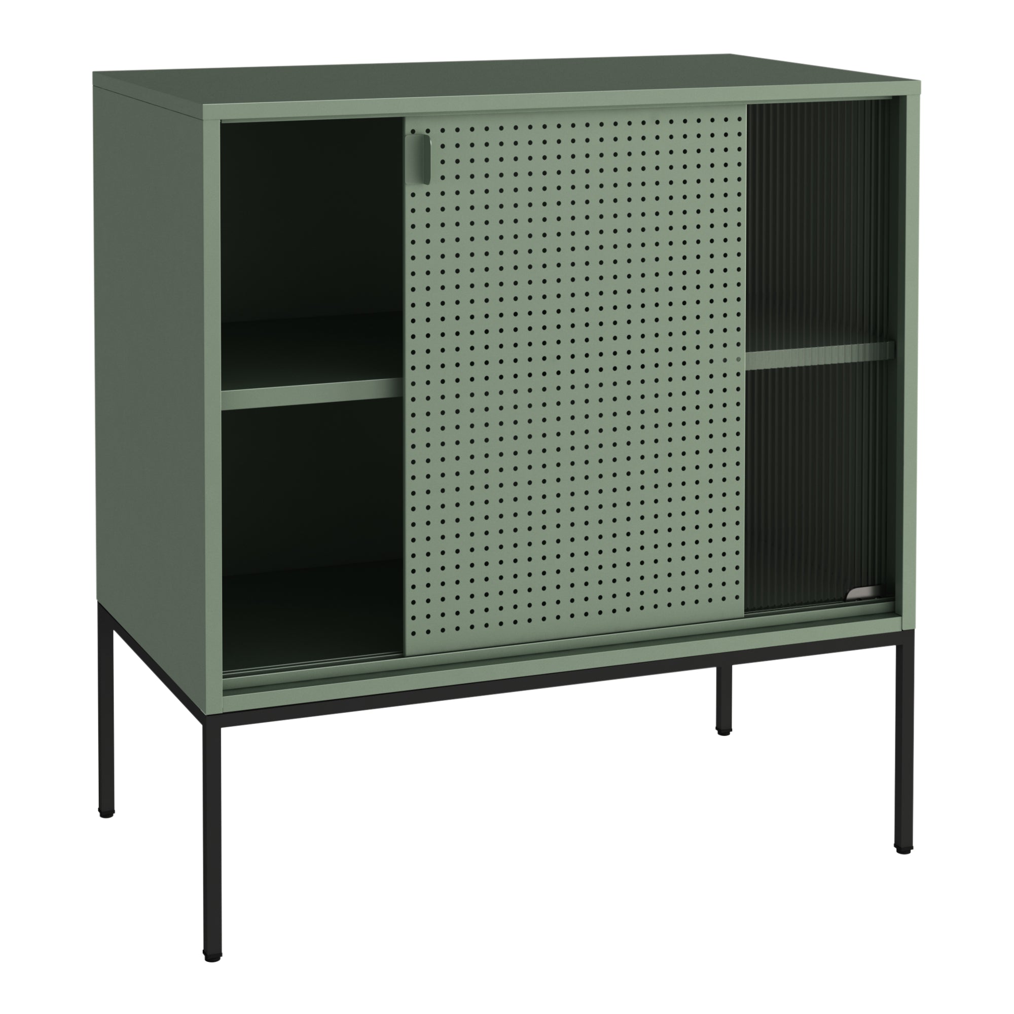 Credenza Eidsvoll in Acciaio con Anta Scorrevole 85 x 80 x 45 cm Verde [en.casa]