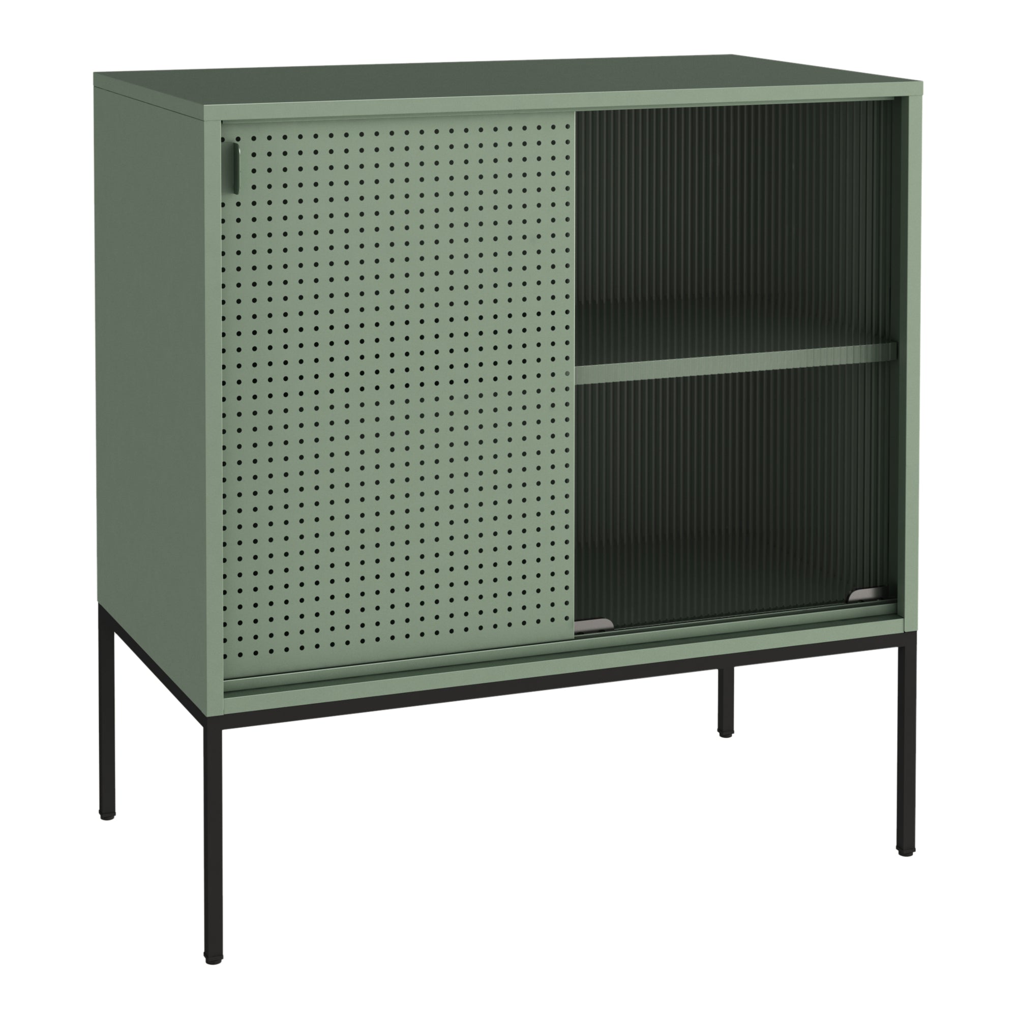 Credenza Eidsvoll in Acciaio con Anta Scorrevole 85 x 80 x 45 cm Verde [en.casa]