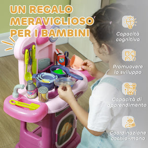 Cucina Giocattolo per Bambini 51x21x60 cm 38 Pezzi e Suoni Realistici Rosa