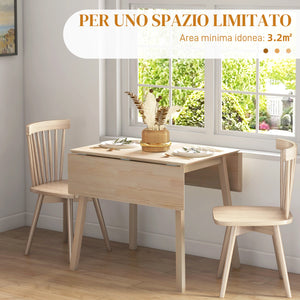 Tavolo Pieghevole Salvaspazio a 2 Ribalte per 2-4 Persone 110x86x75 cm in Legno di Pino Naturale