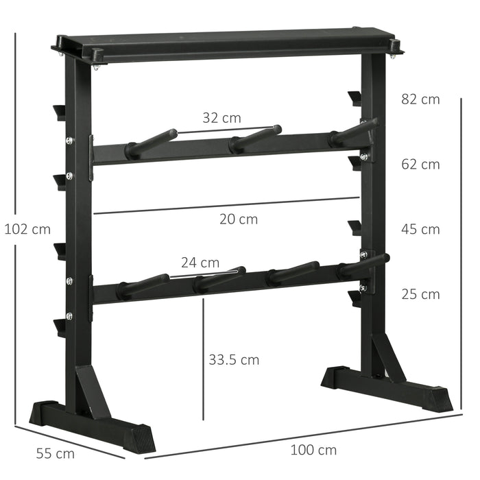 Porta Bilanciere Multiuso 100x55x102 cm per Barre Manubri e Dischi Pesi in Acciaio Nero