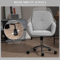 Sedia da Ufficio Girevole ad Altezza Regolabile 55x66x86-96 cm in Tessuto Effetto Lino e Acciaio Grigio Chiaro