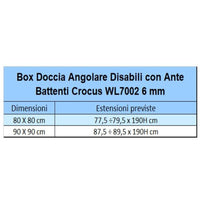 Box doccia angolare disabili ante battenti crocus cristallo 6 mm trasparente *** misure 87.5-89.5xh190 cm trasparente...