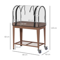 Fioriera Rialzata con Mini Serra per Piante 80x40x120cm Ruote e Ripiano Marrone