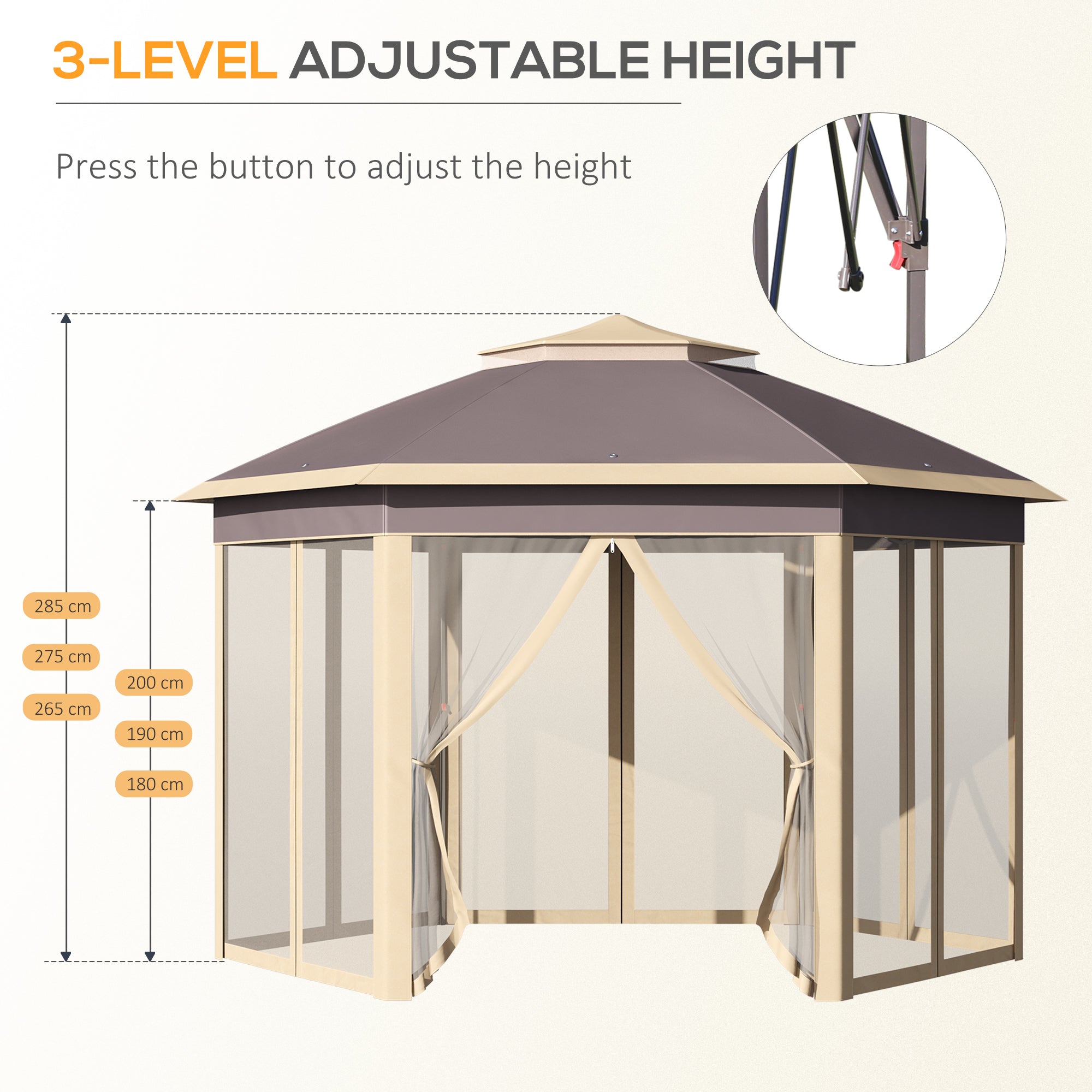 Gazebo Pieghevole da Giardino 4,05x3,4x2,85m con Zanzariera in Metallo e Tessuto Oxford Beige