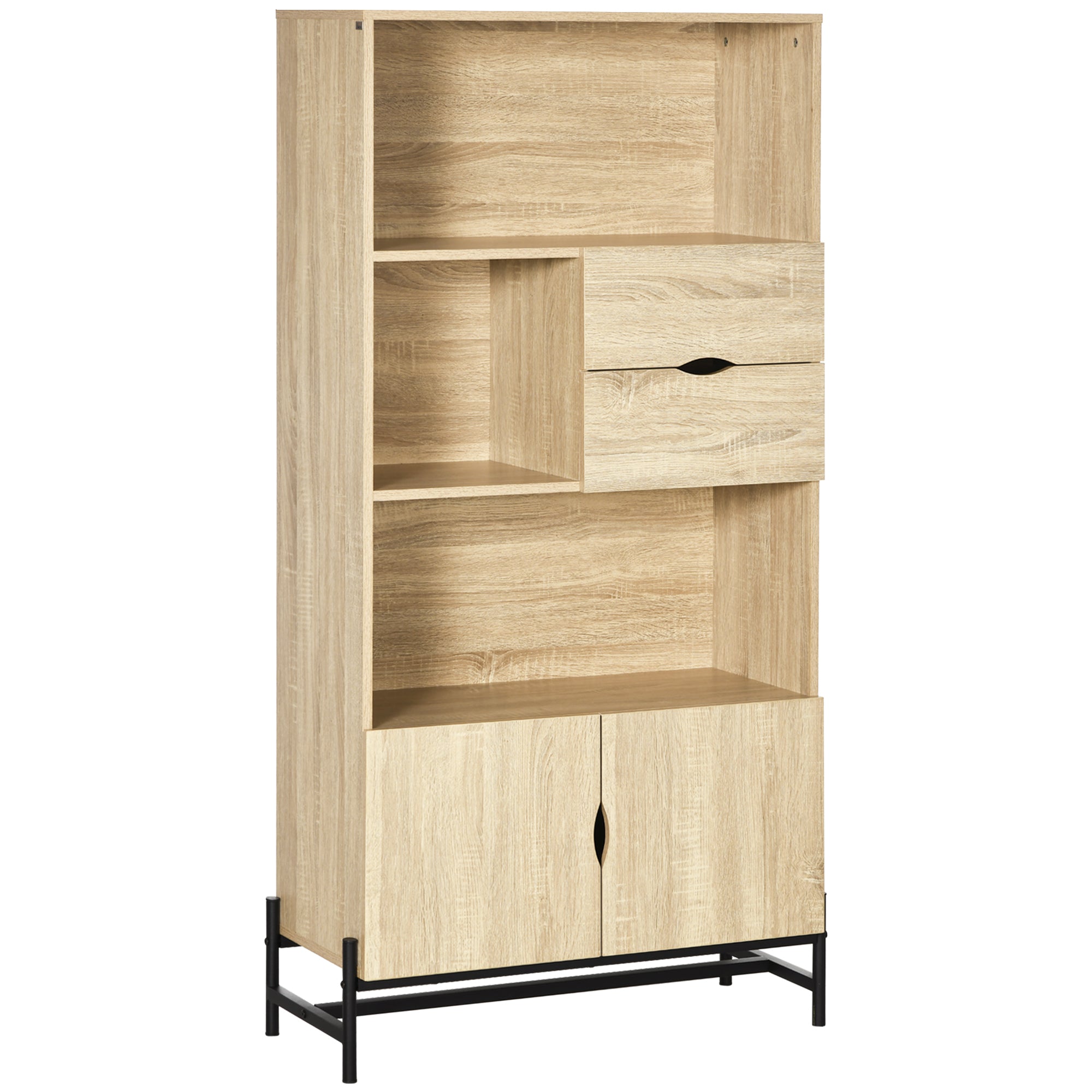 Libreria a Parete 80x35x155 cm in MDF e Metallo Legno Naturale