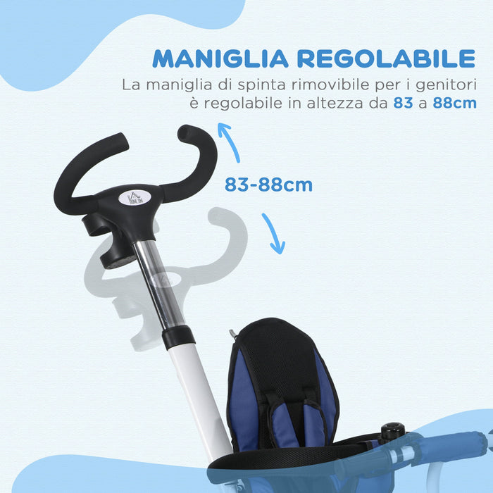 Passeggino Triciclo con Sedile Girevole 360° Parasole Regolabile e Cintura di Sicurezza Blu Scuro