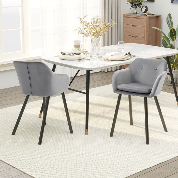 Set di 2 Sedie per Sala da Pranzo con Braccioli Imbottite 54x56x74 cm in Velluto Grigio