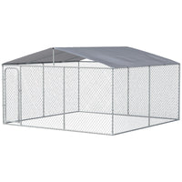 Gabbia Kennel per Cani da Esterno 400x230x232 cm in Metallo e Tetto in Tessuto Oxford Argento