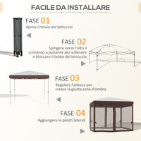 Gazebo da Giardino 3x3x2,7m con Zanzariera in Acciaio e Tessuto Oxford Crema e Caffè