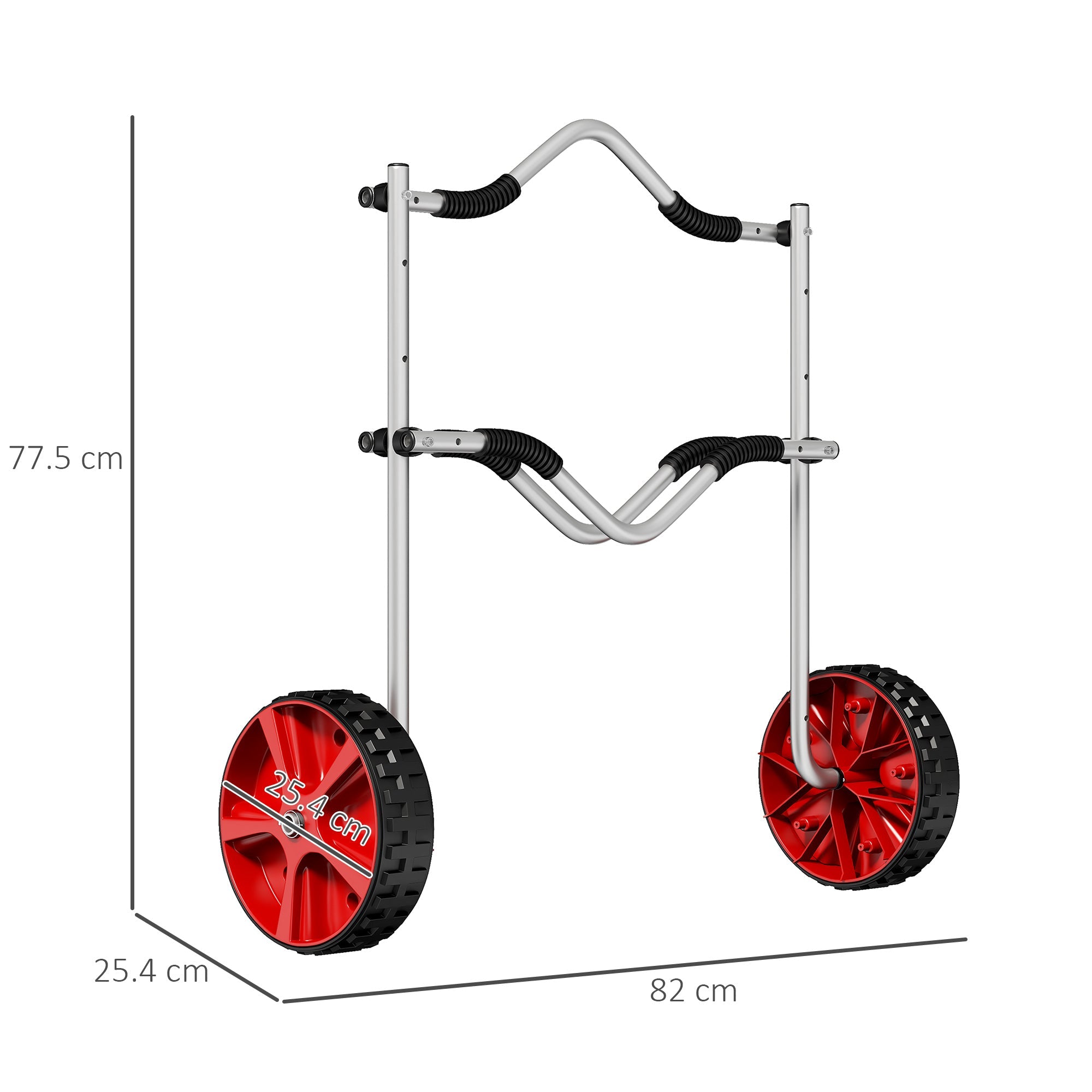 Carrello Porta Kayak Regolabile su 3 Livelli per Canoa e SUP  in Alluminio Argento e Rosso