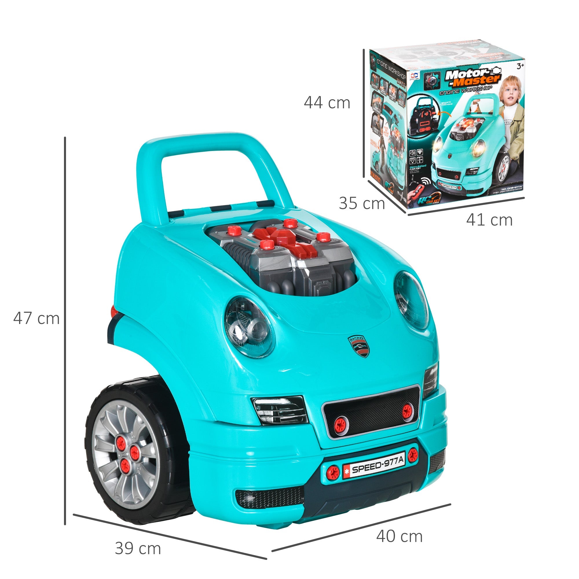 Officina Camion Giocattolo per Bambini 40x39x47 cm con 61 Accessori Nero e Azzurro