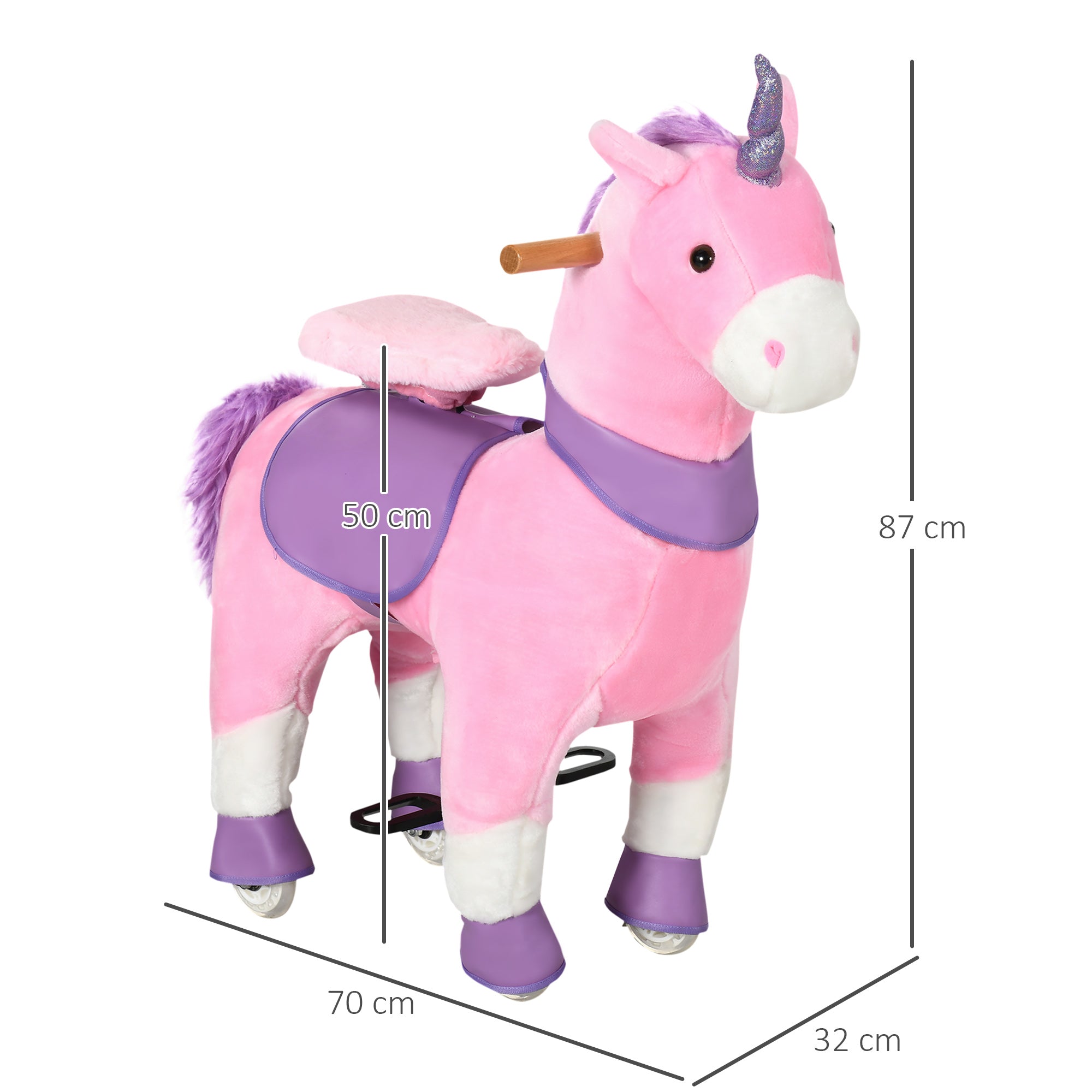 Cavallo a Dondolo per Bambini 70x32x87 cm con Ruote a Forma di Unicorno Rosa