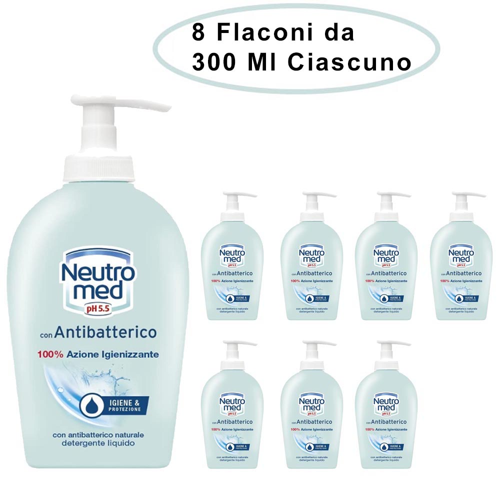 Neutromed detergente per mani con antibatterico 8 flaconi da 300 ml ciascuno