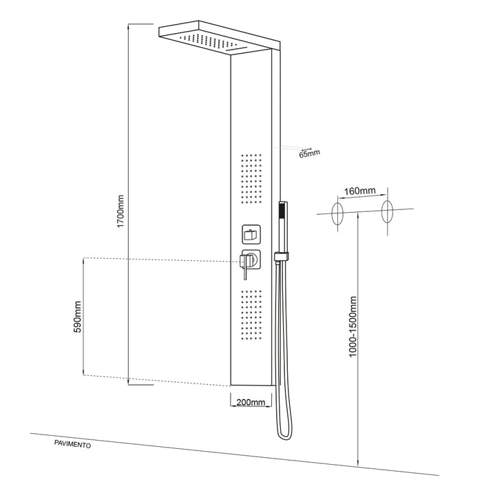 Colonna doccia 002 4 funzioni acciaio inox getto a cascata 2 bocchette idro lombari l20xp44xh170 *** finitura- cromo ...