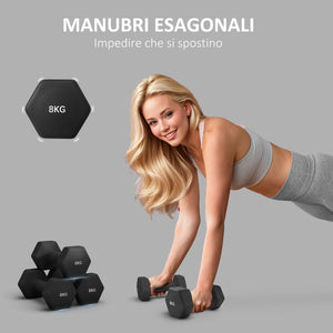 Set 2 Manubri Palestra 8 kg Pesi esagonali per Allenamento Nero