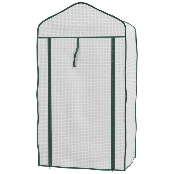 Mini Serra da Giardino con Copertura in PE 59x39x127cm 3 Ripiani e Porta Avvolgibile Bianco