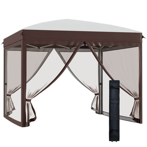 Gazebo da Giardino 3x3x2,7m con Zanzariera in Acciaio e Tessuto Oxford Crema e Caffè